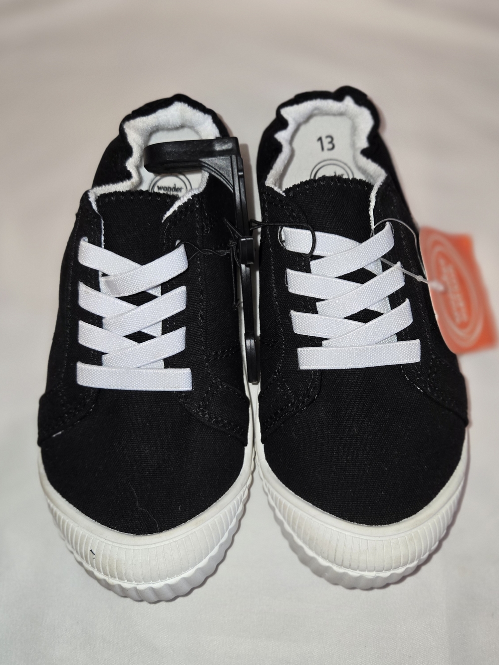 Wonder Nation Black Canvas Sneakers with White Soles and Laces SZ 13